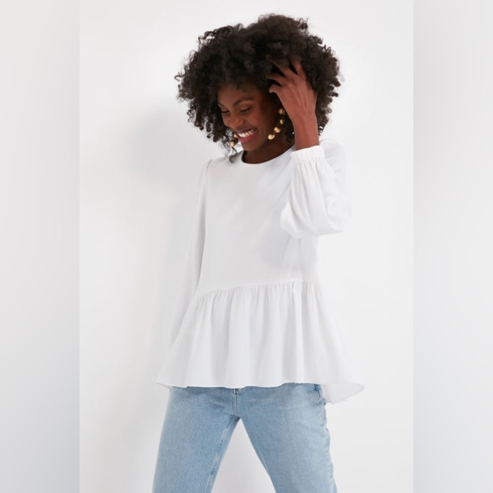 NWT POMANDER PLACE White Carlota Peplum Blouse